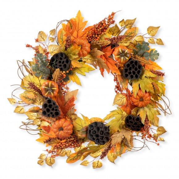 glitzhome Glitzhome 24"D Fall Pumpkin Leaf Floral Wreath