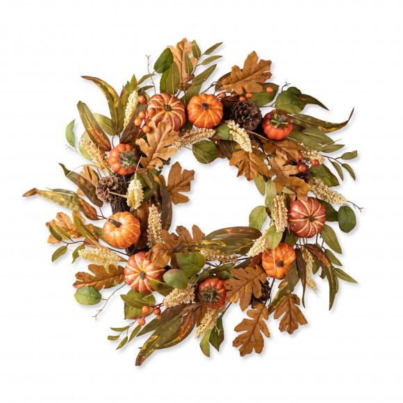 glitzhome Glitzhome 24"D Fall Pumpkin Leaf Floral Wreath