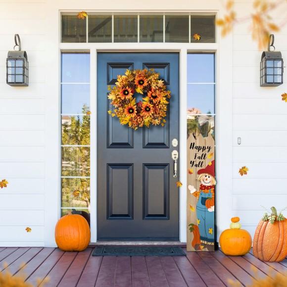 Glitzhome Glitzhome 24"D Fall Sunflower Maple Leaf And Berry Wreath