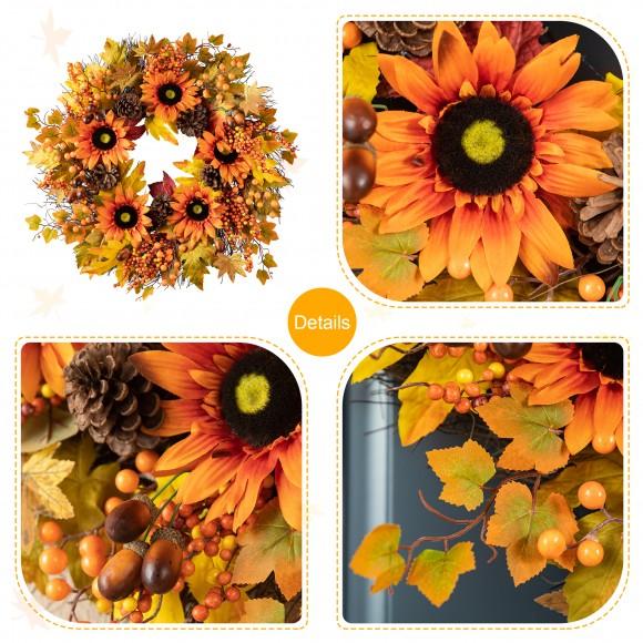 Glitzhome Glitzhome 24"D Fall Sunflower Maple Leaf And Berry Wreath