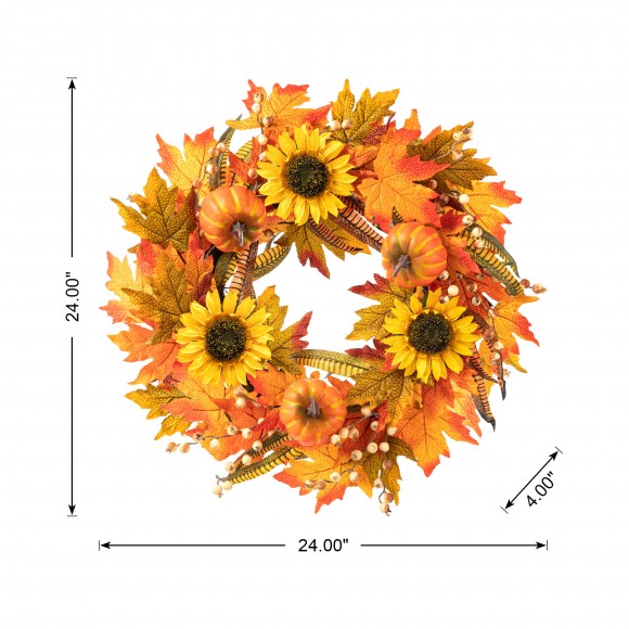 Glitzhome Glitzhome 24"D Fall Sunflower Pumpkin Leaf Wreath