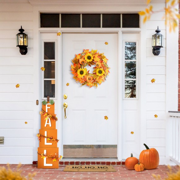 Glitzhome Glitzhome 24"D Fall Sunflower Pumpkin Leaf Wreath