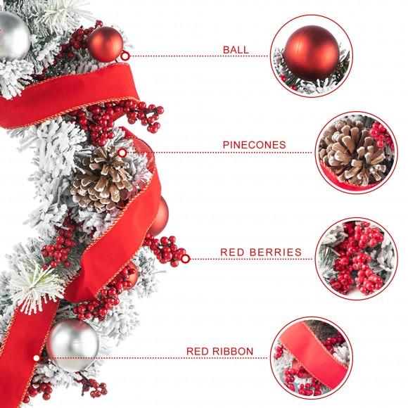 Glitzhome Glitzhome 24"D Flocked Berry Pinecone Ribbon Wreath