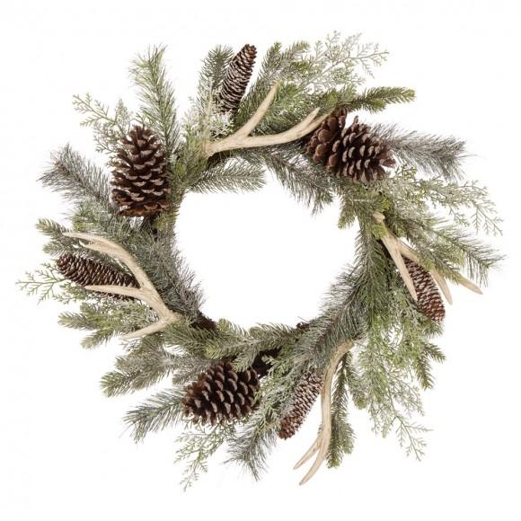glitzhome Glitzhome 24"D Flocked Pinecone Antler Wreath