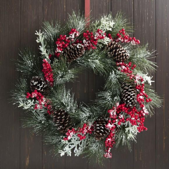 Glitzhome Glitzhome 24"D Flocked Pinecone Berry Wreath