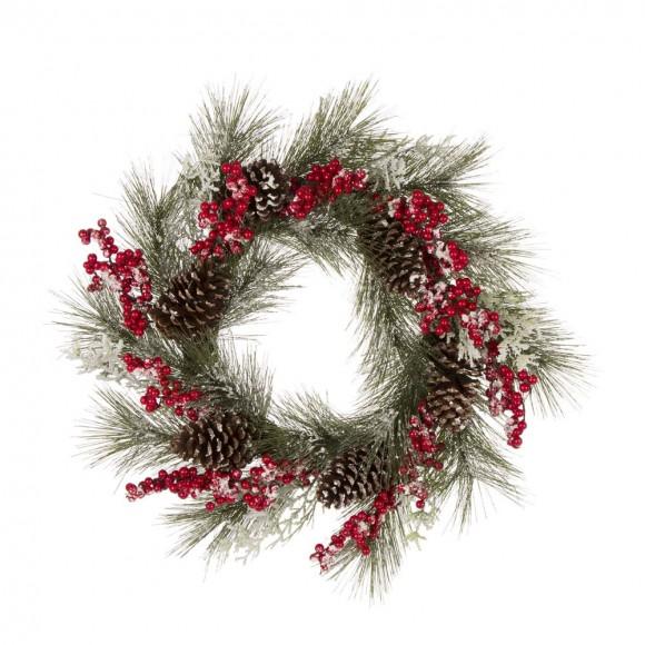 glitzhome Glitzhome 24"D Flocked Pinecone Berry Wreath