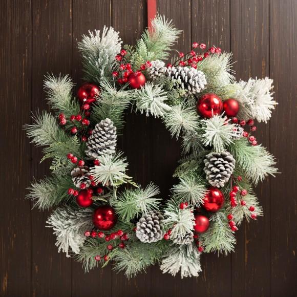 Glitzhome Glitzhome 24"D Flocked Pinecone Ornament Wreath