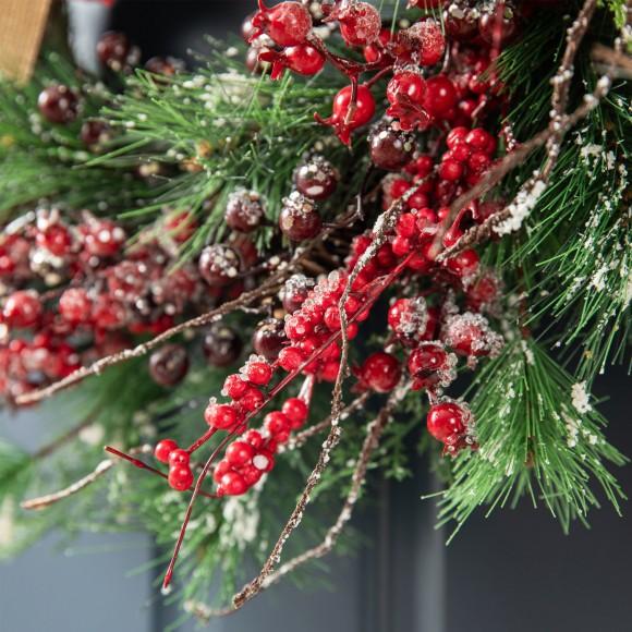 Glitzhome Glitzhome 24"D Frosted Berry Pine With Bowknot Wreath