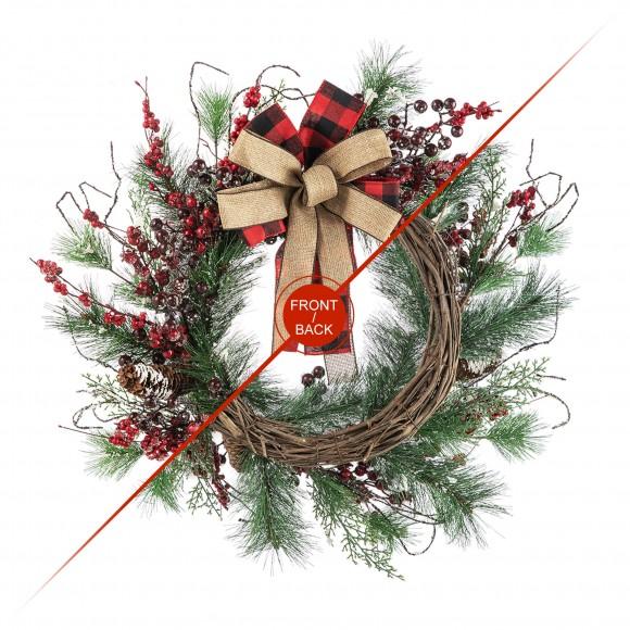 Glitzhome Glitzhome 24"D Frosted Berry Pine With Bowknot Wreath