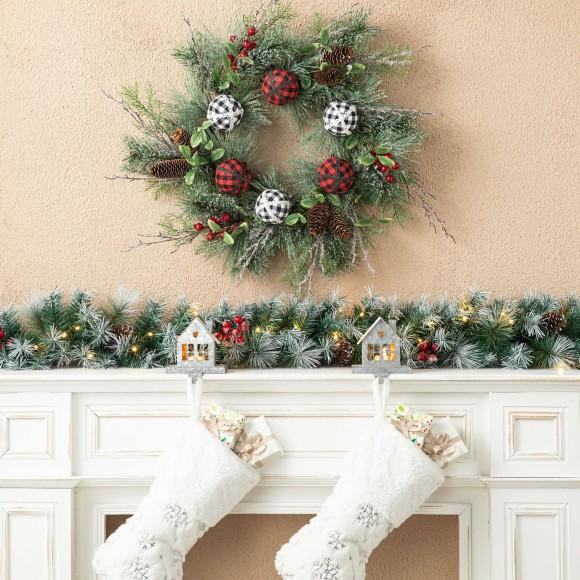 Glitzhome Glitzhome 24"D Frosted Ornament Berry & Pinecone Wreath