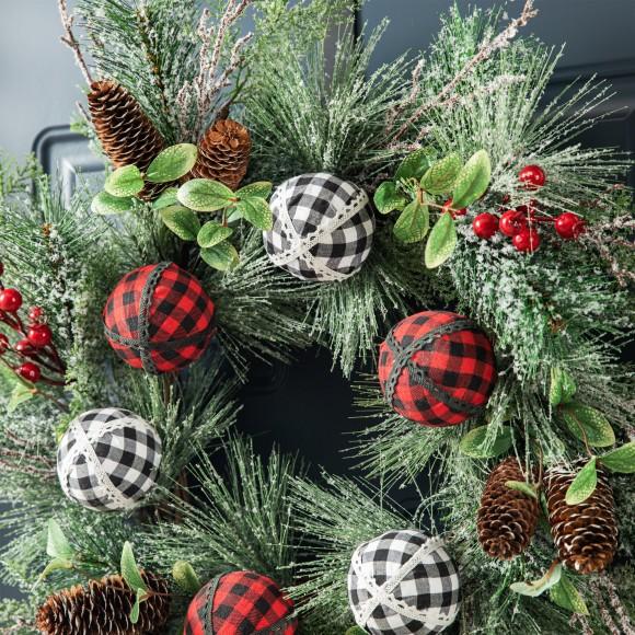 Glitzhome Glitzhome 24"D Frosted Ornament Berry & Pinecone Wreath