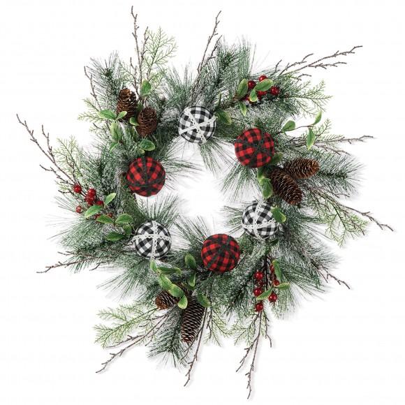 glitzhome Glitzhome 24"D Frosted Ornament Berry & Pinecone Wreath