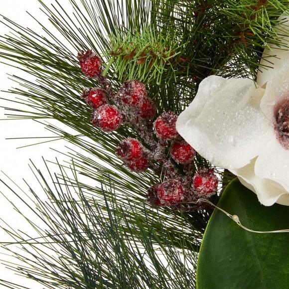Glitzhome Glitzhome 24"D Iced Magnolia Berry Pine Wreath With Lights