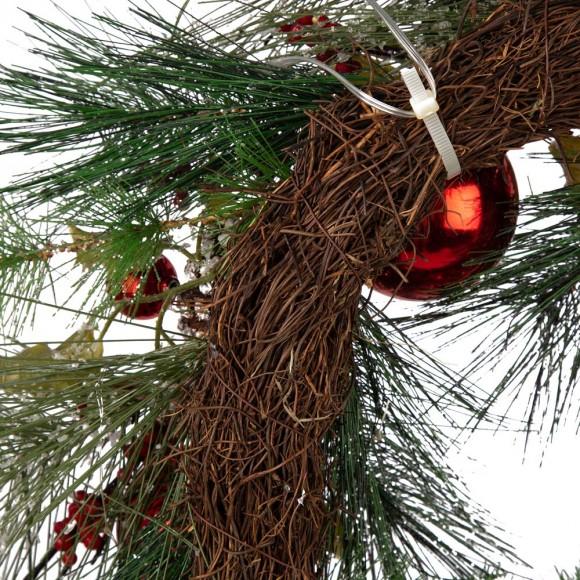 Glitzhome Glitzhome 24“D LED Pre-Lit Greenery Berry Holly Pine Cone Red Ornament Wreath