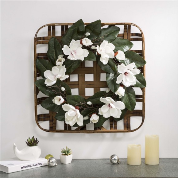 Glitzhome Glitzhome 24"D Magnolia Wreath With 24"L Bamboo Basket