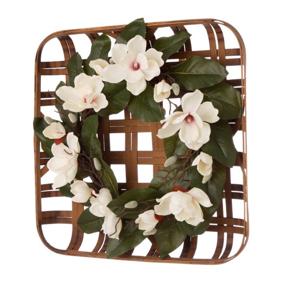 Glitzhome Glitzhome 24"D Magnolia Wreath With 24"L Bamboo Basket
