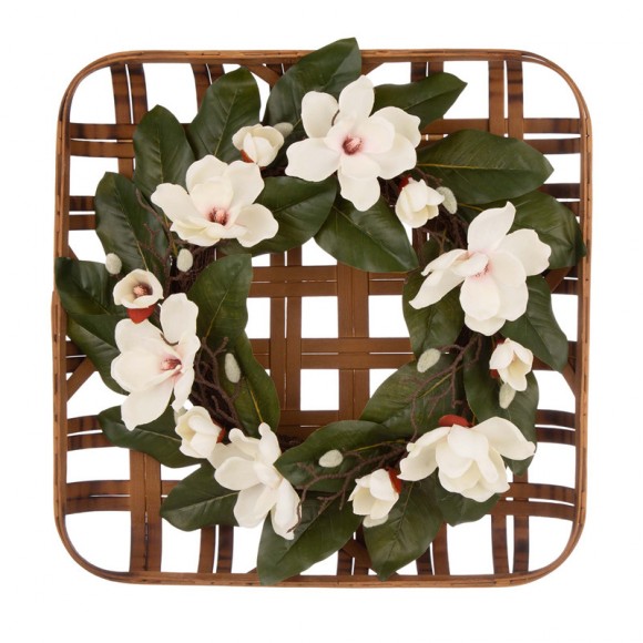 glitzhome Glitzhome 24"D Magnolia Wreath with 24"L Bamboo Basket