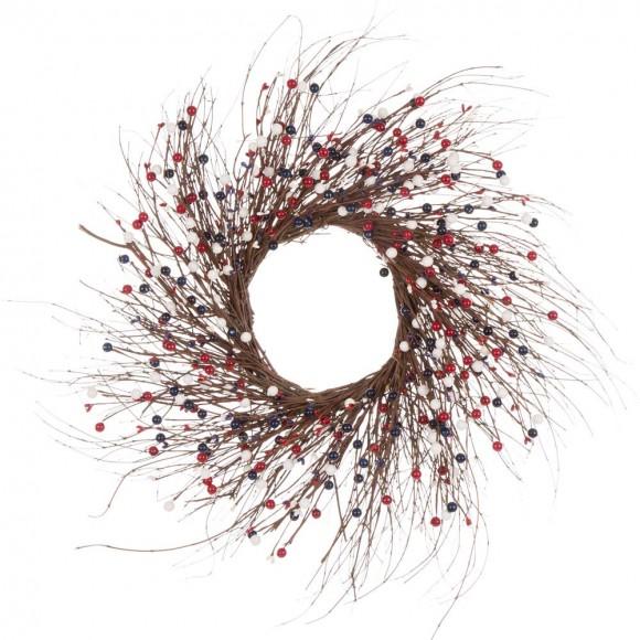 glitzhome Glitzhome 24"D Patriotic RED/White/Blue Berry Wreath