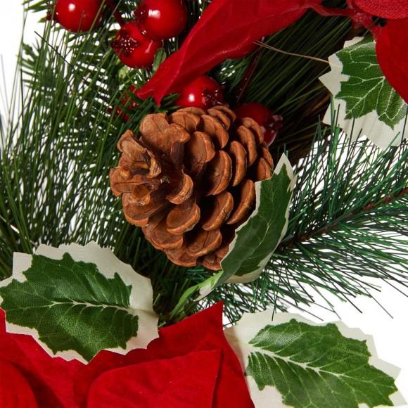 Glitzhome Glitzhome 24"D Poinsettia Pinecone Wreath With Lights