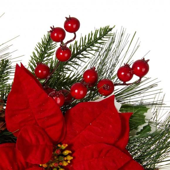 Glitzhome Glitzhome 24"D Poinsettia Pinecone Wreath With Lights