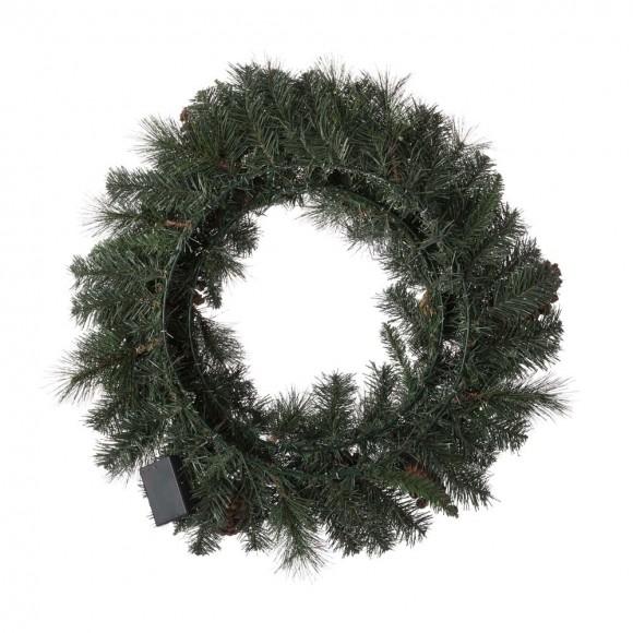 Glitzhome Glitzhome 24"D Pre-Lit Glittered Pine Cone Christmas Wreath With Warm White LED Light