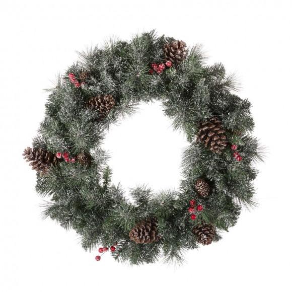 glitzhome Glitzhome 24"D Pre-Lit Glittered Pine Cone Christmas Wreath with Warm White LED Light