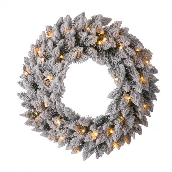 glitzhome Glitzhome 24"D Pre-Lit Snow Flocked Christmas Wreath With Warm White LED Light