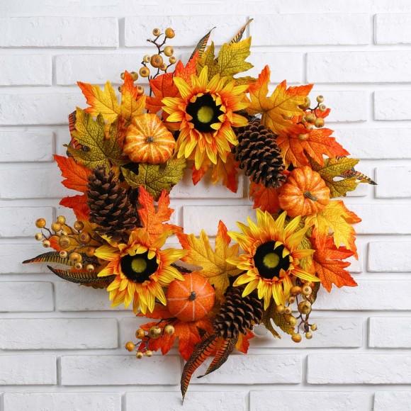 Glitzhome Glitzhome 24"D Yellow/Orange Sunflower Wreath
