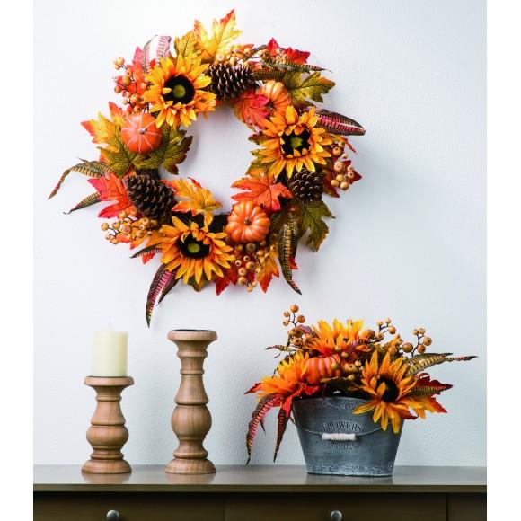 Glitzhome Glitzhome 24"D Yellow/Orange Sunflower Wreath