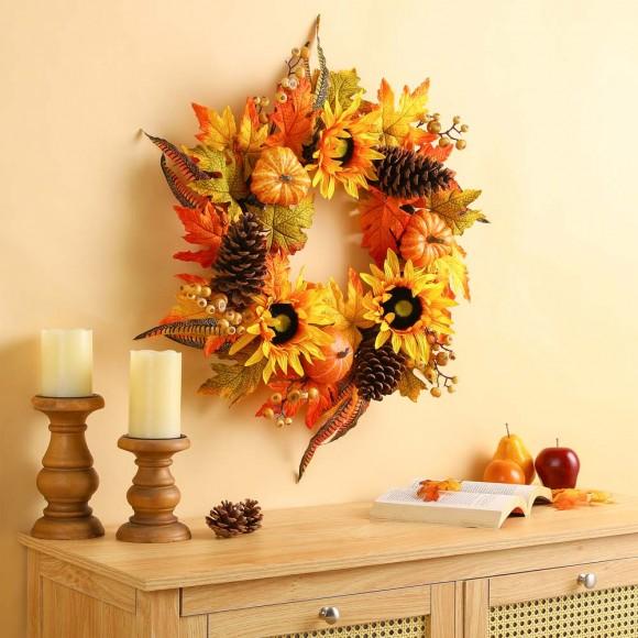 Glitzhome Glitzhome 24"D Yellow/Orange Sunflower Wreath