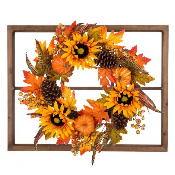 glitzhome Glitzhome 24"D Yellow/Orange Sunflower Wreath with 28"L Window Frame