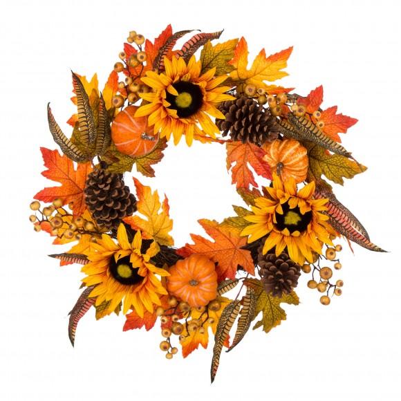glitzhome Glitzhome 24"D Yellow/Orange Sunflower Wreath