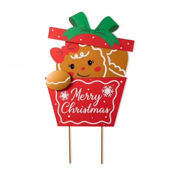 glitzhome Glitzhome 24"H Christmas Metal Gingerbread Giftbox Yard Stake or Standing Decor or Wall Decor (KD Three Function)