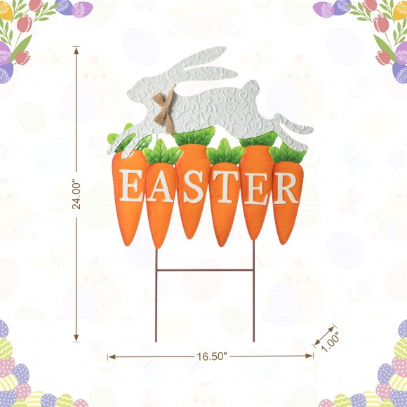 Glitzhome Glitzhome 24"H Easter Metal Bunny And Carrot Yard Stake(KD Two Functions)