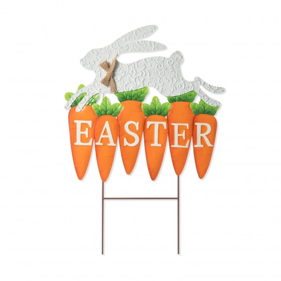 glitzhome Glitzhome 24"H Easter Metal Bunny and Carrot Yard Stake(KD Two Functions)