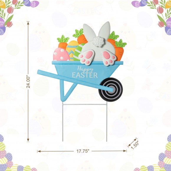 Glitzhome Glitzhome 24"H Easter Metal Wheel Barrow Yard Stake(KD Two Functions)