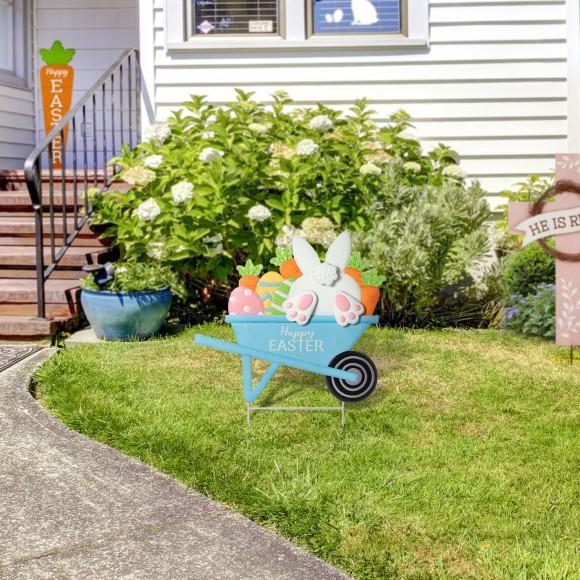 Glitzhome Glitzhome 24"H Easter Metal Wheel Barrow Yard Stake(KD Two Functions)