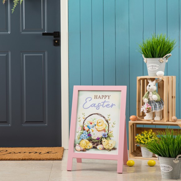 Glitzhome Glitzhome 24"H Easter Wooden Chicks Easel Porch Sign