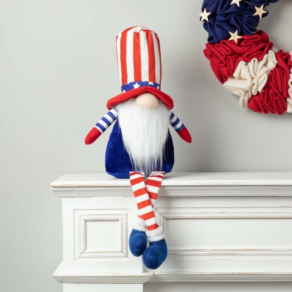 Glitzhome Glitzhome 24"H Fabric Patriotic/Americana Gnome Shelf Sitter With Dangling Legs