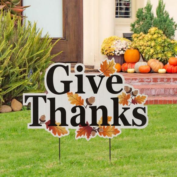 Glitzhome Glitzhome 24"H "Give Thanks" Wooden Yard Stake/Hanging Wall Décor (Two Functions)