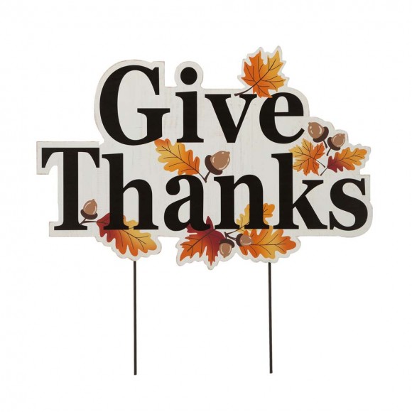 glitzhome Glitzhome 24"H "Give Thanks" Wooden Yard Stake/Hanging Wall Décor (Two Functions)