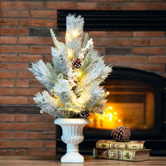 Glitzhome Glitzhome 24"H Lighted Flocked Pinecone And Berries Table Tree