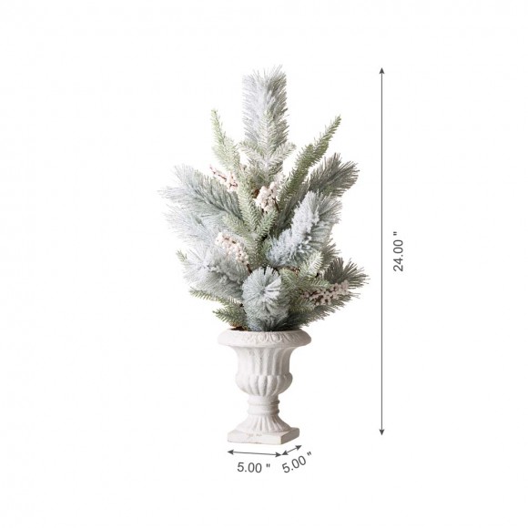 Glitzhome Glitzhome 24"H Lighted Flocked Pinecone And Berries Table Tree