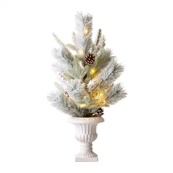 glitzhome Glitzhome 24"H Lighted Flocked Pinecone and Berries Table Tree