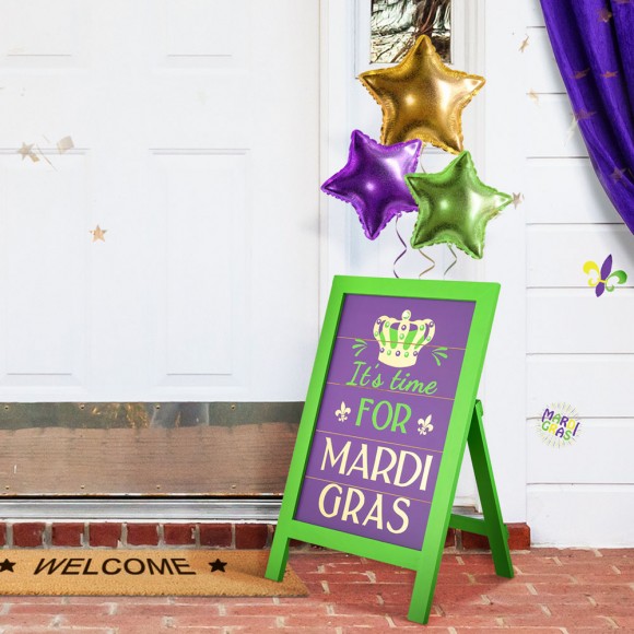 Glitzhome Glitzhome 24"H Mardi Gras Wooden Wooden Standing Easel Sign Decor Or Hanging Decor