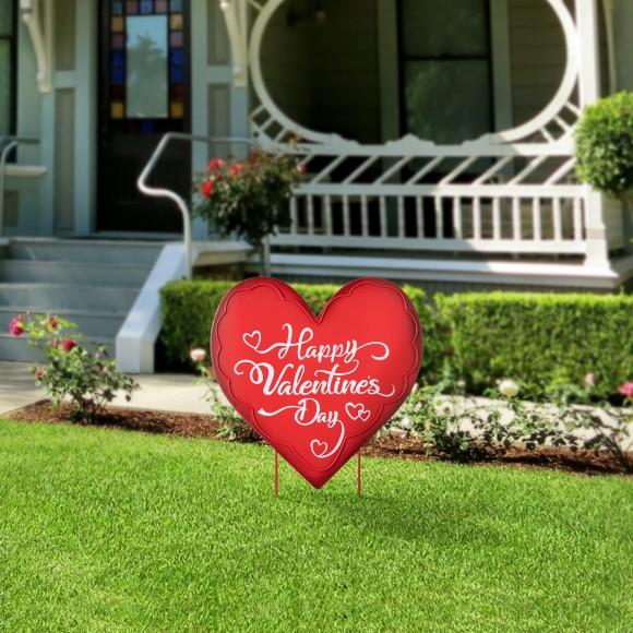 Glitzhome Glitzhome 24"H Metal Happy Valentine's Day Heart Yard Stake Or Wall Decor(KD Two Function)