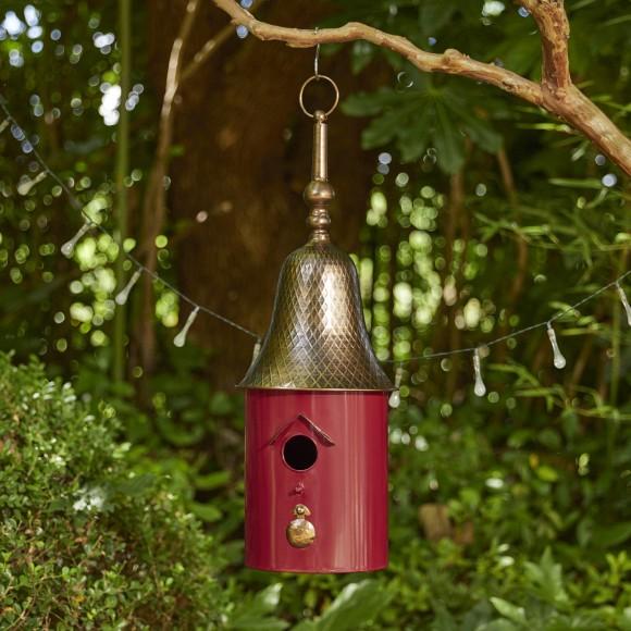Glitzhome Glitzhome 24"H Metal Retro Red Bell Roof Decorative Outdoor Garden Birdhouse