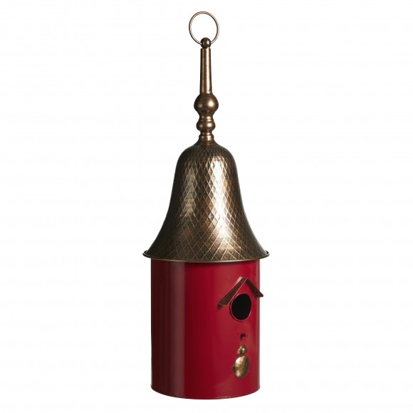glitzhome Glitzhome 24"H Metal Retro Red Bell Roof Decorative Outdoor Garden Birdhouse