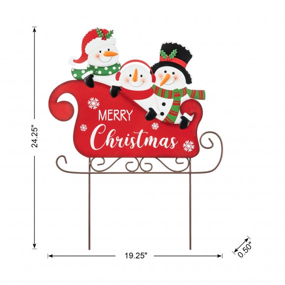 Glitzhome Glitzhome 24"H Metal Snowmen Riding Sleigh Yard Stake