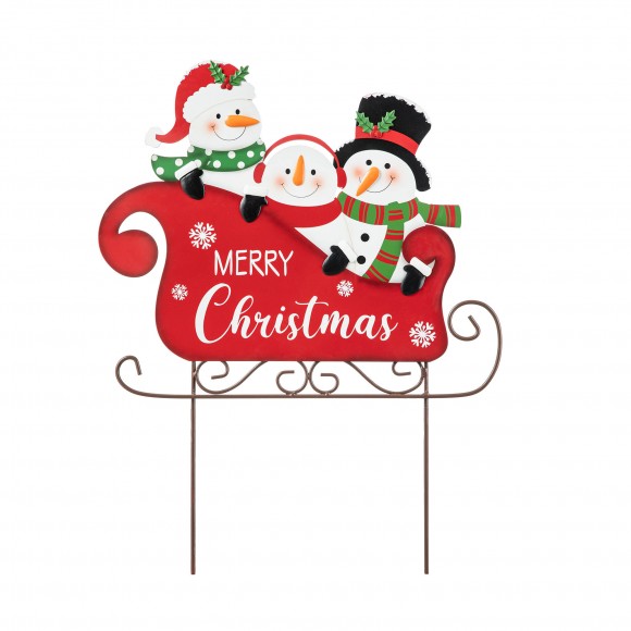 glitzhome Glitzhome 24"H Metal Snowmen Riding Sleigh Yard Stake